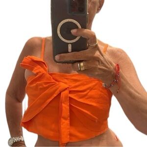 House Of Harlow 1960 Linen Twist Crop Top in Orange .Size XS
